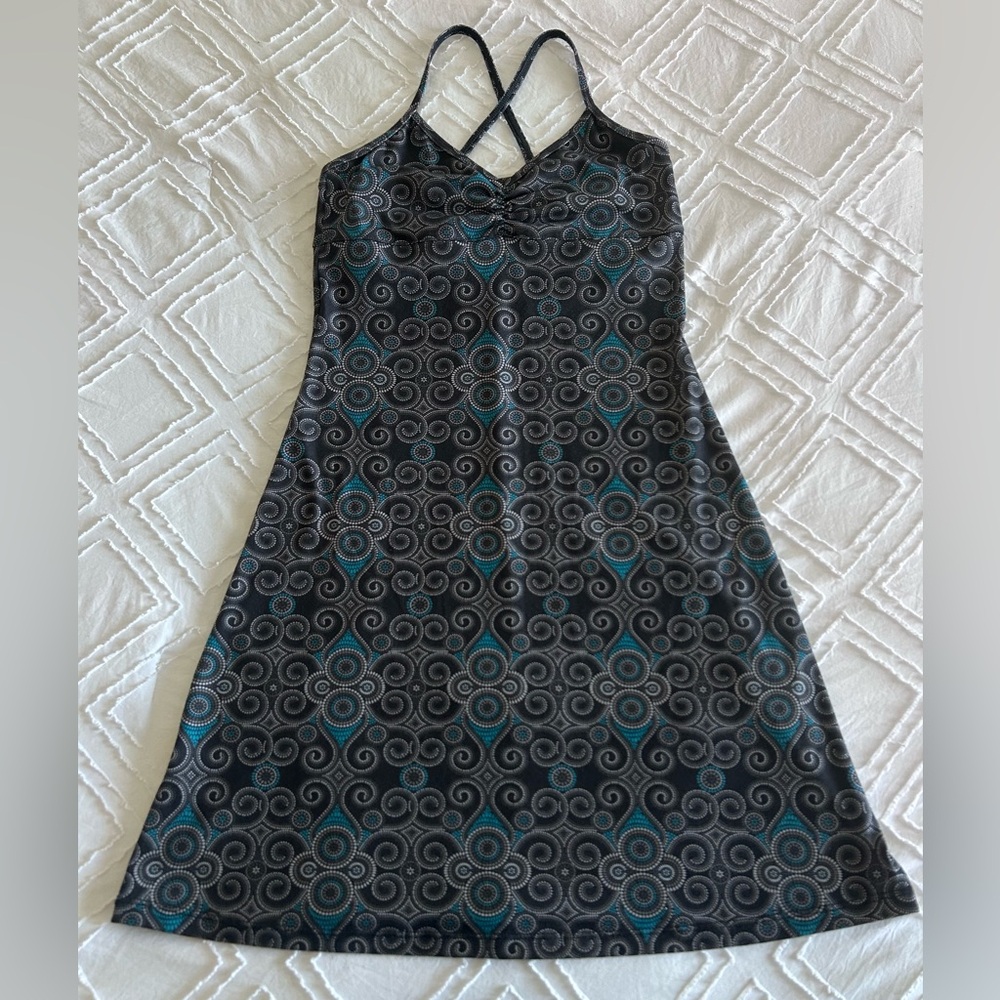 Prana Women’s Tank Stretch Dress Built in Bra Hiking Active Grey & Blue Sz XS